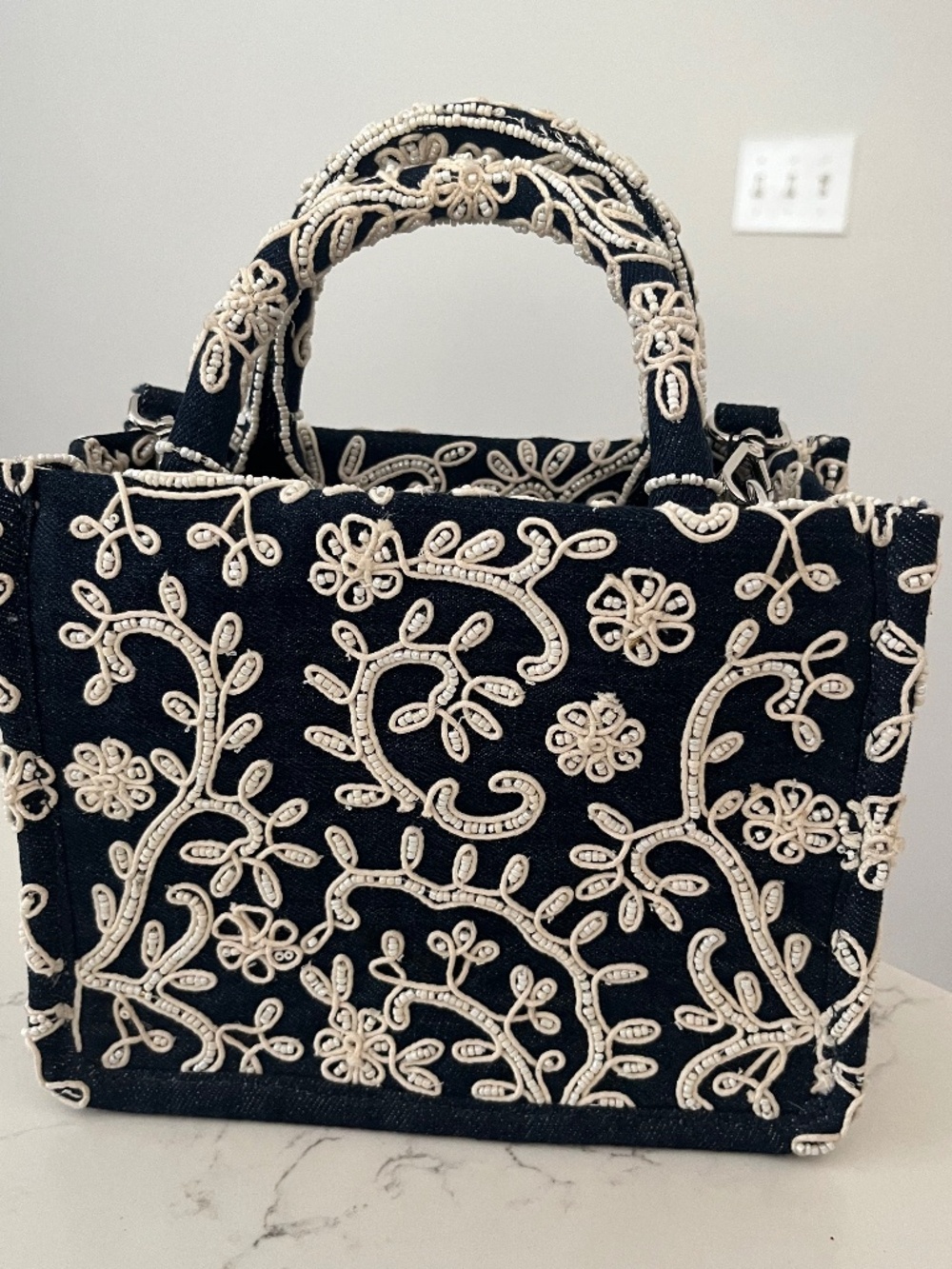 Zara Beaded Denim Mini Tote Bag (NWT)